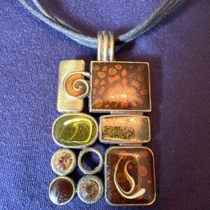 Premier Designs Brown and Green Geometric Pendant Necklace on Multi-Cord